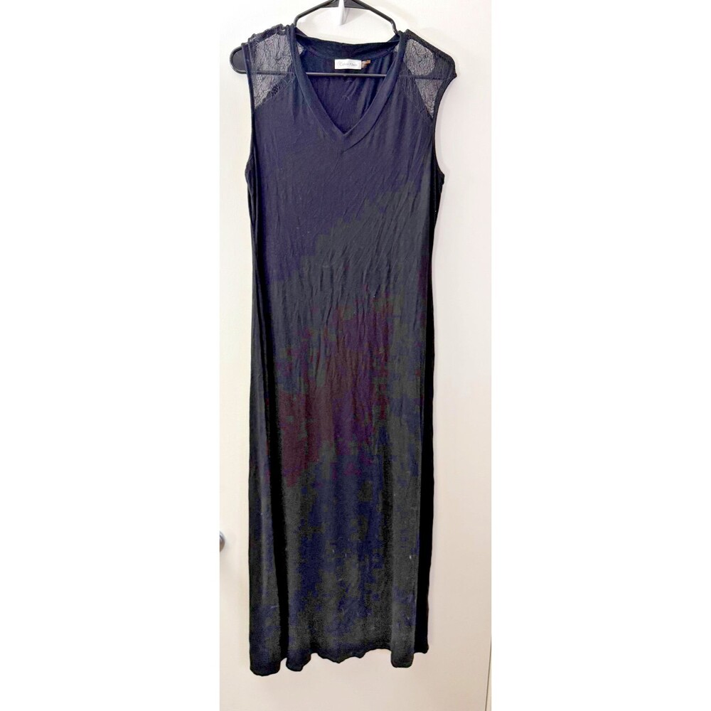 Calvin Klein Long Maxi Dress Black Goth Dark Angel Lace Women's Medium 10 Witchy